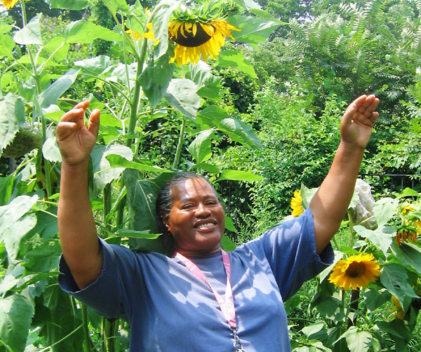 Willa Mae and sunflowers